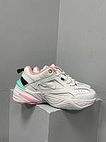 Женские кроссовки Nike M2K Tekno White Pink Turquoise (белые с розовым) спортивные массивные кроссы L0717