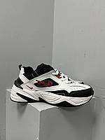 Женские кроссовки Nike M2K Tekno Black White (белые с чёрным и красным) спортивные массивные кроссы L0591
