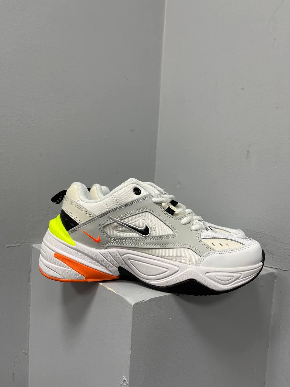 Жіночі кросівки Nike M2K Tekno 'White Grey Neon Green' (білі із сірим і жовто-жовтогарячим) круті кроси L0720 top, фото 1