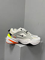 Женские кроссовки Nike M2K Tekno White Grey Neon Green (белые с серым и жёлто-оранжевым) крутые кроссы L0720