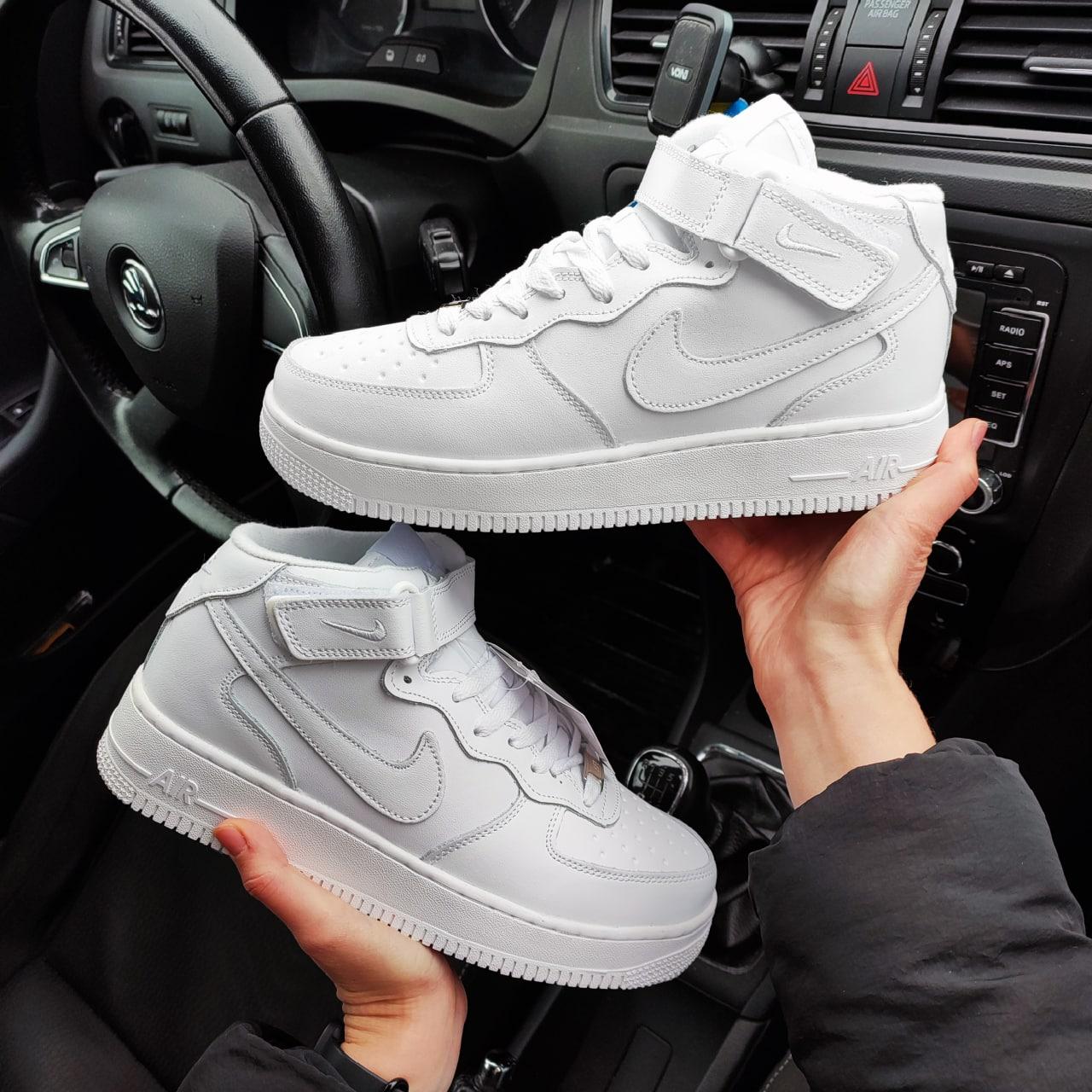 Чоловічі зимові кросівки Nike Air Force 1 (білі) високі модні повсякденні кеди F610 top