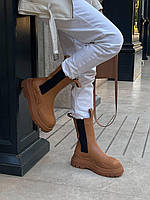 Женские ботинки Bottega Veneta Brown (коричневые с чёрным) сапоги деми с резинками на платформе 000011 cross