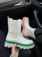 Женские зимние ботинки Bottega Veneta Beige White/Green Fur (бежевые с зелёным) сапоги челси с мехом BT005 40