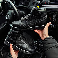 Мужские зимние кроссовки Nike Air Jordan 1 Retro (чёрные) высокие кеды на меху F615 cross