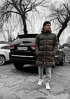 Куртка мужская зимняя длинная (хаки) skb30стильная теплая молодежная на пуху с капюшоном top M