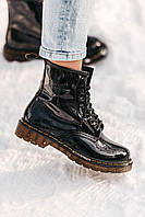 Женские ботинки Dr.Martens (чёрные) стильные повседневные лакированные сапоги демисезон MD0188 cross