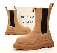 Женские зимние ботинки Bottega Veneta (коричневые) высокие тёплые сапоги челси с мехом К13028 cross