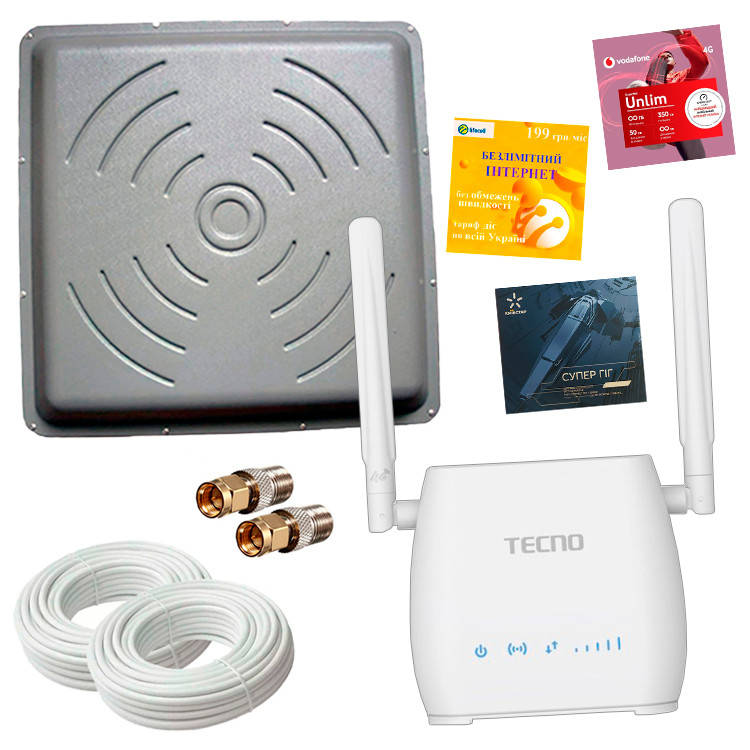 Потужний 4G Wi-Fi комплект (роутер TECNO TR210, антена MIMO 24 ДБ), фото 1
