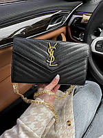 Женская сумка клатч YSL (Yves Saint Laurent) (черная) art002 кожаная подарочная лаконичная натуральная кожа