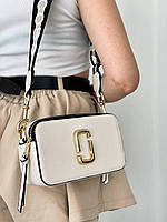 Женская подарочная сумка клатч Marc Jacobs BEIGE Logo GOLD (бежевая) Bono5033 с красивым текстильным ремнем