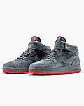 Чоловічі зимові кросівки Nike Air Force High (сірі з червоним) високі стильні м'які кеди MD0705 top, фото 6