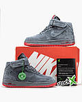 Чоловічі зимові кросівки Nike Air Force High (сірі з червоним) високі стильні м'які кеди MD0705 top, фото 10