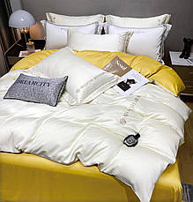 Постільна білизна сатин двокольорова Crown простирадло на гумці - колір сірий із бежевим відворотом, фото 2