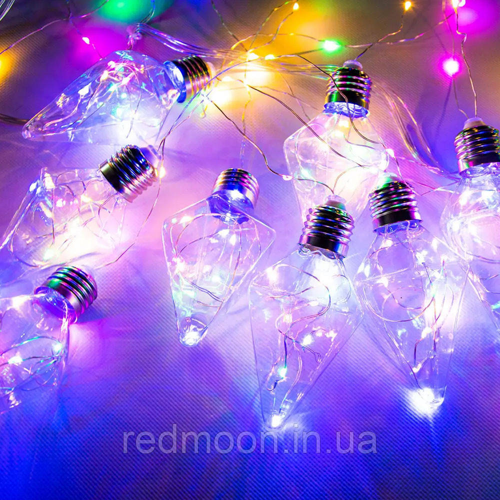 Гірлянда штора 5м у вигляді лампочки "Ромб" 150 LED, Колірна / Світлодіодна новорічна гірлянда на вікно