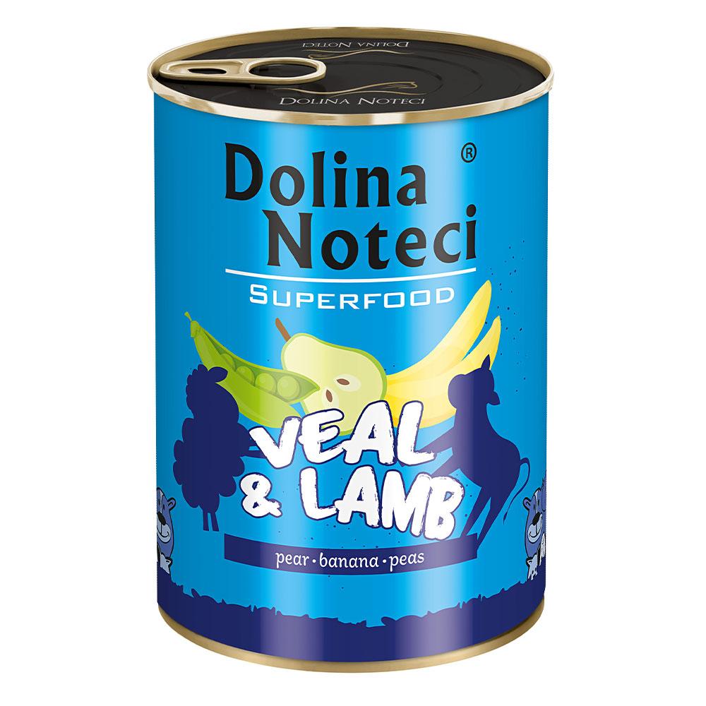 Блок вологого корму для собак усіх порід з телятиною та ягням Dolina Noteci Superfood 6 шт*400 г