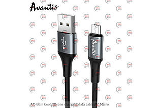 Кабель для заряджання Avantis USB — Micro USB, 1.2 м, 2.4 А чорний, круглий силіконовий обплетення♥