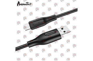 Кабель для заряджання Avantis USB — Micro USB, 1 м, чорний, круглий силіконовий обплетення