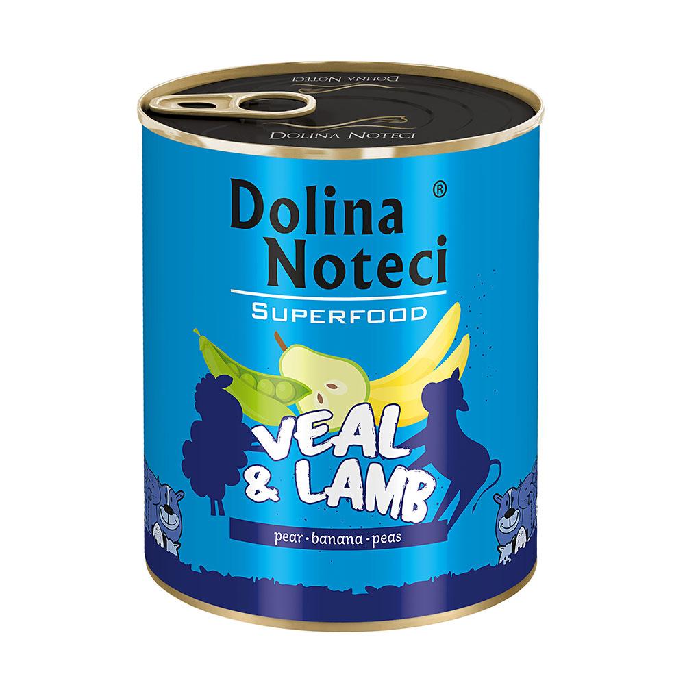 Блок вологого корму для собак усіх порід з телятиною та ягням Dolina Noteci Superfood 6 шт*800 г