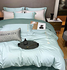 Постільна білизна сатин двокольорова Crown простирадло на гумці - колір бузковий із сірим відворотом, фото 3