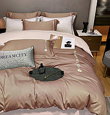 Постільна білизна сатин двокольорова Crown простирадло на гумці - колір бузковий із сірим відворотом, фото 4