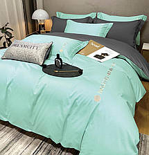 Постільна білизна сатин двокольорова Crown простирадло на гумці - колір бузковий із сірим відворотом, фото 5