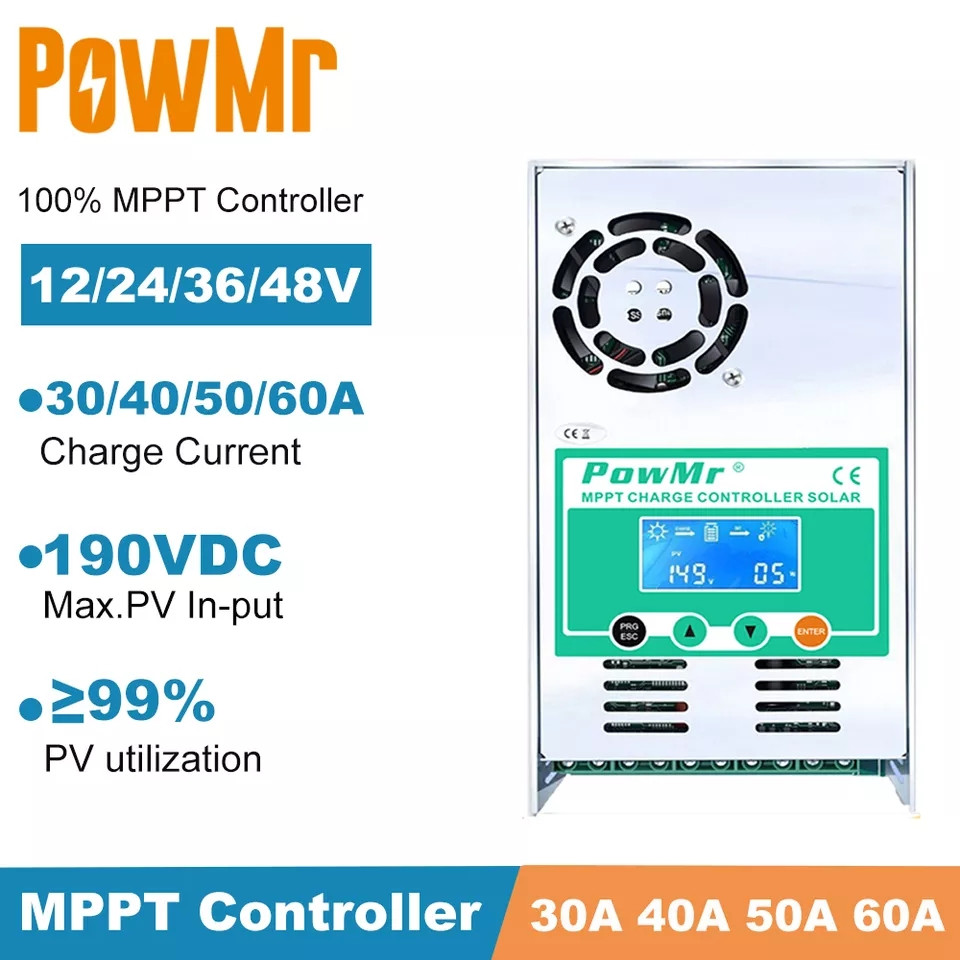 Контроллер заряду Рowmr mppt 60a 12v 24v 36v 48v до 190 вольт