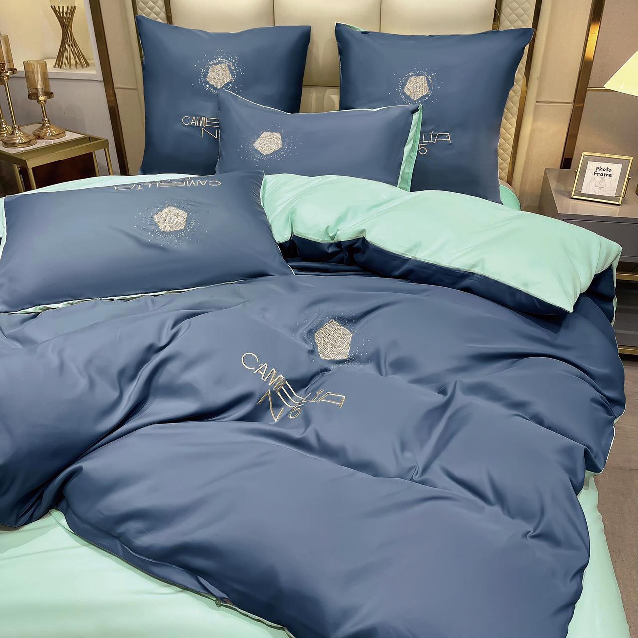 Постільна білизна Crown із запахом №5 - колір джинсовий із сірим відворотом Євро