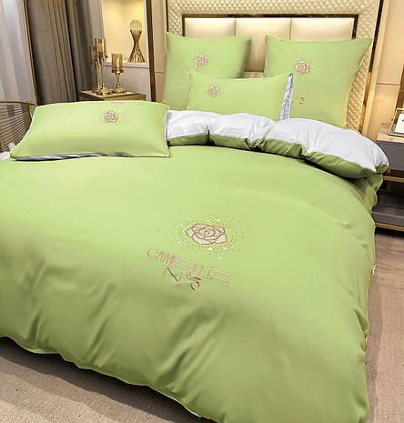 Постільна білизна Crown із запахом №5 - колір салатовий із кремовим відворотом, фото 1