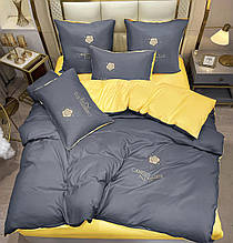 Постільна білизна сатин Crown із запахом No5 — колір джинсовий із жовтим закотом Євро