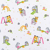Ткань фланель детская для детского постельного белья пеленок детской одежды зверушки разные белая
