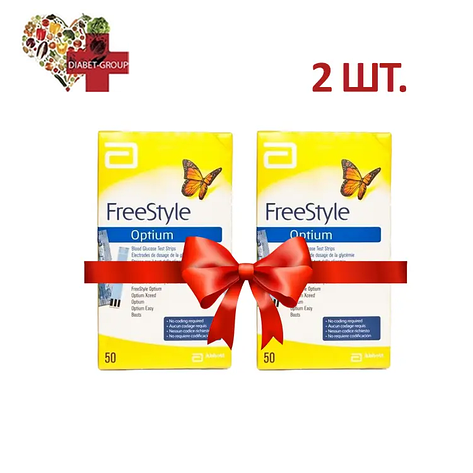Тест смужки Фрі Стайл Оптіум (Freestyle Optium) 50 шт. 2 паковання, фото 1