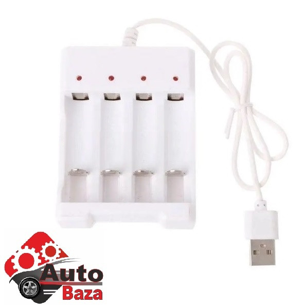 Зарядний пристрій на 4 слоти для акумуляторів USB AAA/AA B04 білий