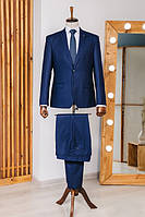Мужской синий классический костюм-двойка однотонный пиджак и брюки 50