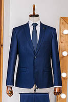 Мужской синий классический костюм-двойка однотонный пиджак и брюки 48