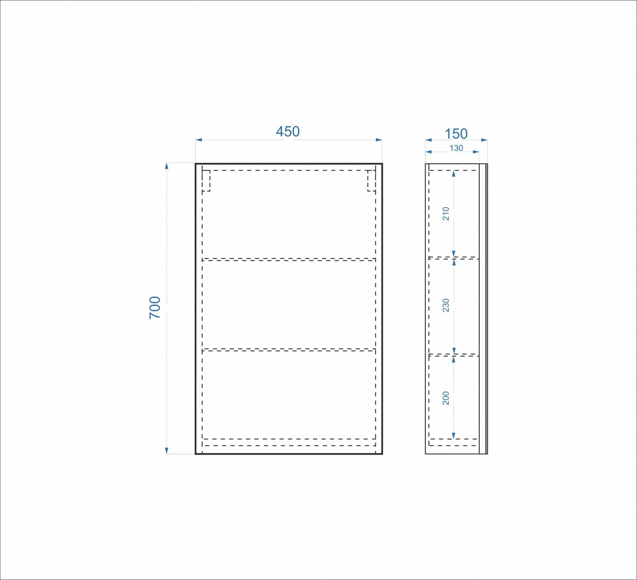 Шкафчик подвесной с зеркалом в ванную AQUARIUS Standard AQ-U1189509470 45x70x15см белый 152904 - фото 2 - id-p1736713657