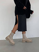 Жіночі зимові черевики челсі натуральна шкіра бежевий колір