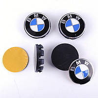 Колпачки на титаны "BMW" (65/68мм) хром/черн.синий пластик логотип+кольцо (4шт)