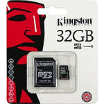 Карта пам'яті KINGSTON microSD 32GB Class 10  с адаптером