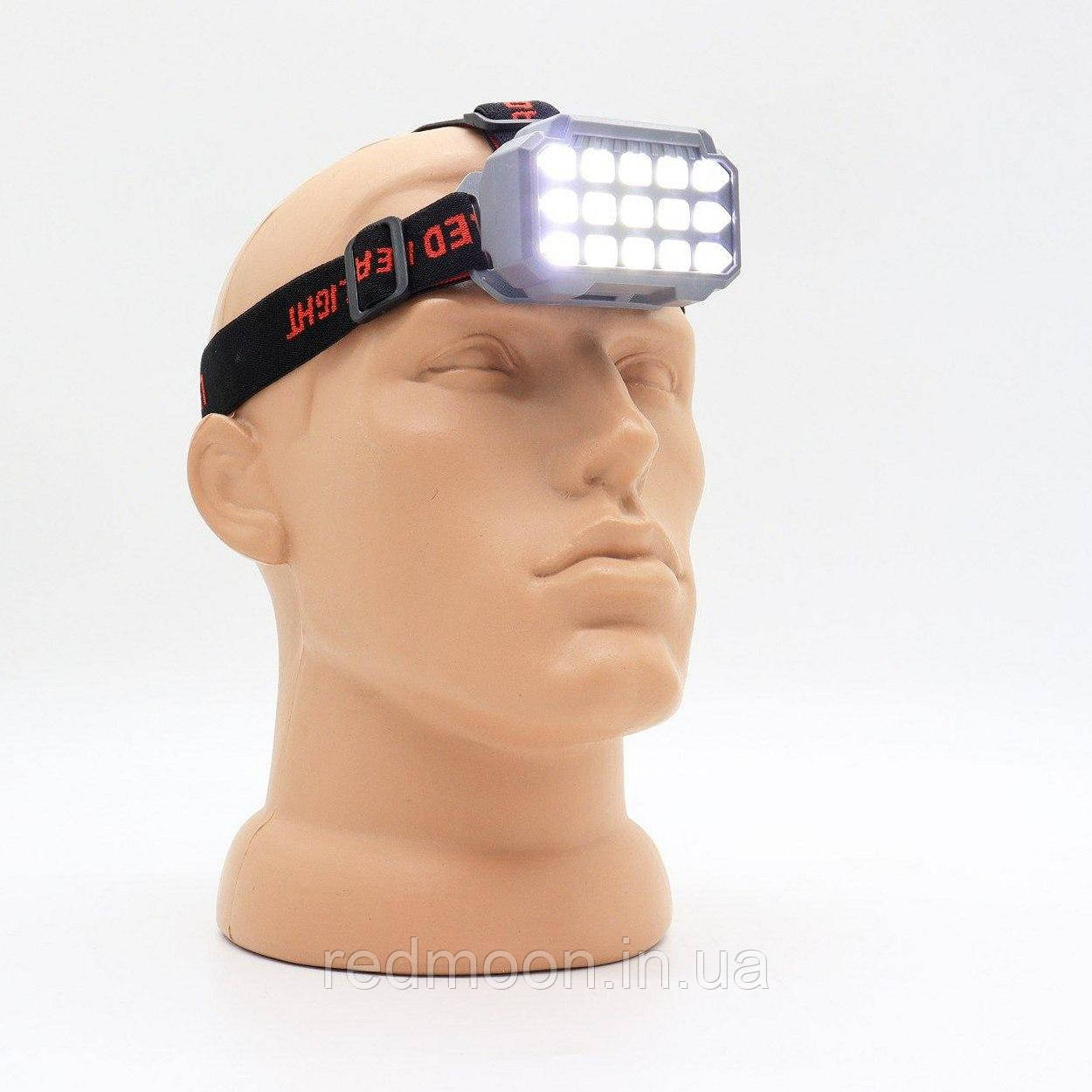 Налобний ліхтар акумуляторний з USB-зарядкою, 15LED, BL-SQ-818 / Потужний ліхтарик на голову
