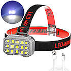 Налобний ліхтар акумуляторний з USB-зарядкою, 15LED, BL-SQ-818 / Потужний ліхтарик на голову, фото 2