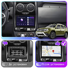 Штатна магнітола Lesko для Renault Duster I Рестайлінг 2015-2021 екран 9" 4/32Gb/ 4G/ Wi-Fi/ CarPlay Premium