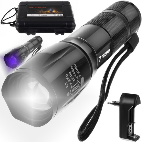 Ліхтар ручний LED + ультрафіолет із Zoom Trizand 2 в 1 XPE UV L18367 в кейсі з акумулятором 18650 (код: L1836)