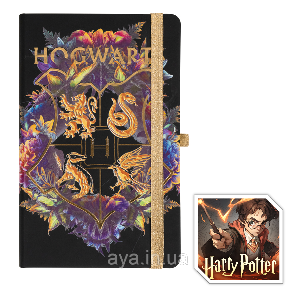 Блокнот Гоґвортс Гаррі Поттер Axent Partner Hogwarts (середній, у клітинку, чорниий з принтом)