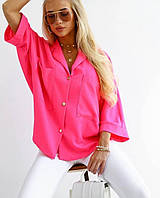 Модная женская элегантная лёгкая рубашка свободного кроя,с накладными карманами Супер софт 42-46 Цвета5 Малина