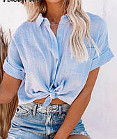Модная женская элегантная лёгкая рубашка свободного кроя на пуговках,с накладным карманом Лён 42-44,46-48Цвет3