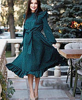 Стильное модное женское платье с воланчиками,рукава фонарик.Длина миди Софт 50-52,54-56,58-60 Цвета6 Бордо
