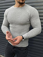 Мужской классический свитер приталенный весенний осенний серый | Мужская кофта без горла приталенная (Bon)