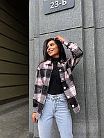 Модная женская тёплая рубашка в клеточку,прямого кроя с воротничком на пуговках Шерстяной кашемир 42-46 Цвет3