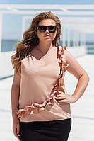 Модная женская элегантная лёгкая блуза свободного кроя на лето,прямая,с рюшами 50-52 Цвета 3 Бежевый