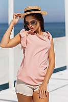 Модная женская элегантная лёгкая блуза свободного кроя на лето,прямая,с рюшами 42-44,46-48 Цвета 3 пудра